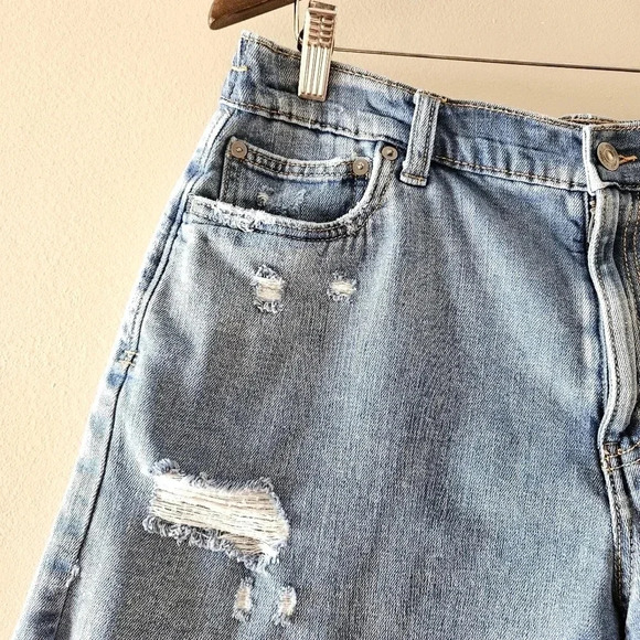 Aerie Daydream Denim Short Blue Distressed Wash Elastic Waist Stretchy Sz Large. - Picture 10 of 16